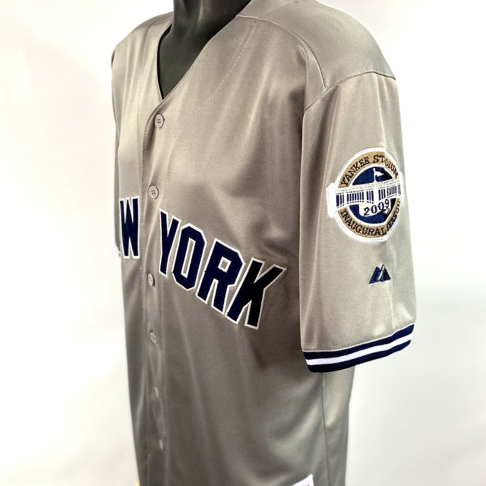 New York YANKEES #2 JETER Grey Jersey 2009 World Series Patch XL 2X 3X
